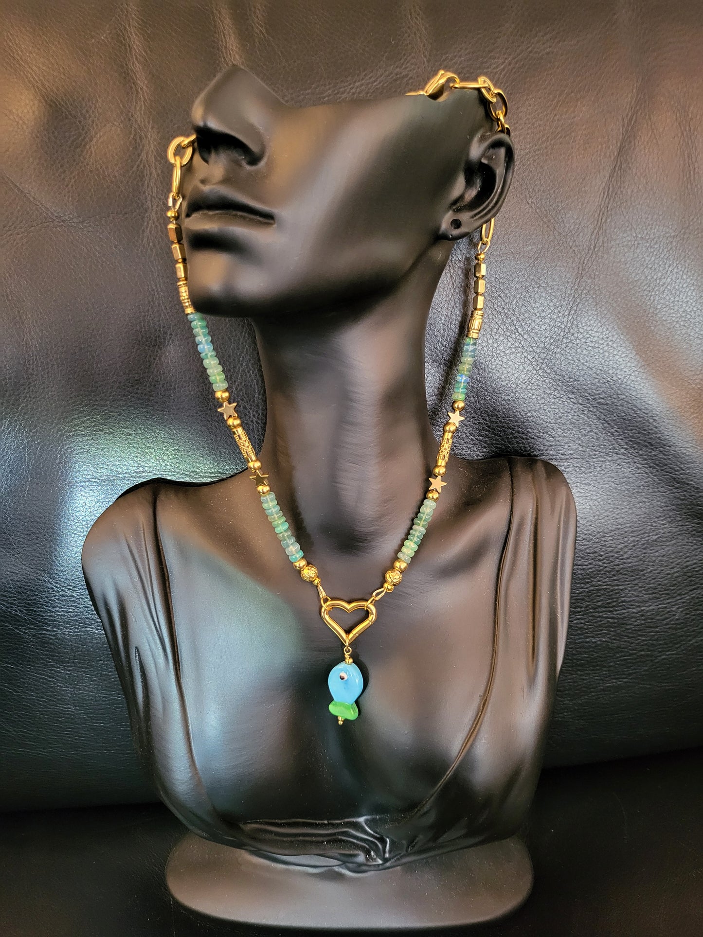 Collier Diva en perles d'opale d'Ethiopie bleue verte