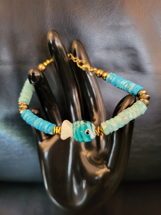 Bracelet Diva en perles d'aventurine et turquoises