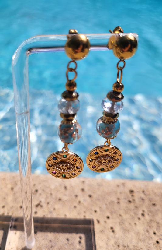 Boucles d'oreilles Topazia en topaze bleue véritable et perles en verre de Murano