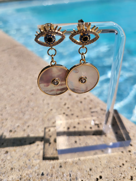 Boucles d'oreilles Eyes en disque de nacre véritable