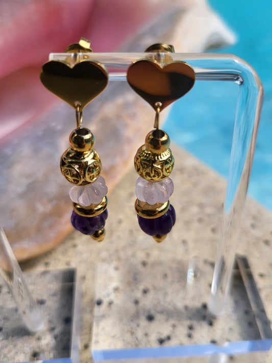 Boucles d'oreilles Mina en améthyste et quartz rose