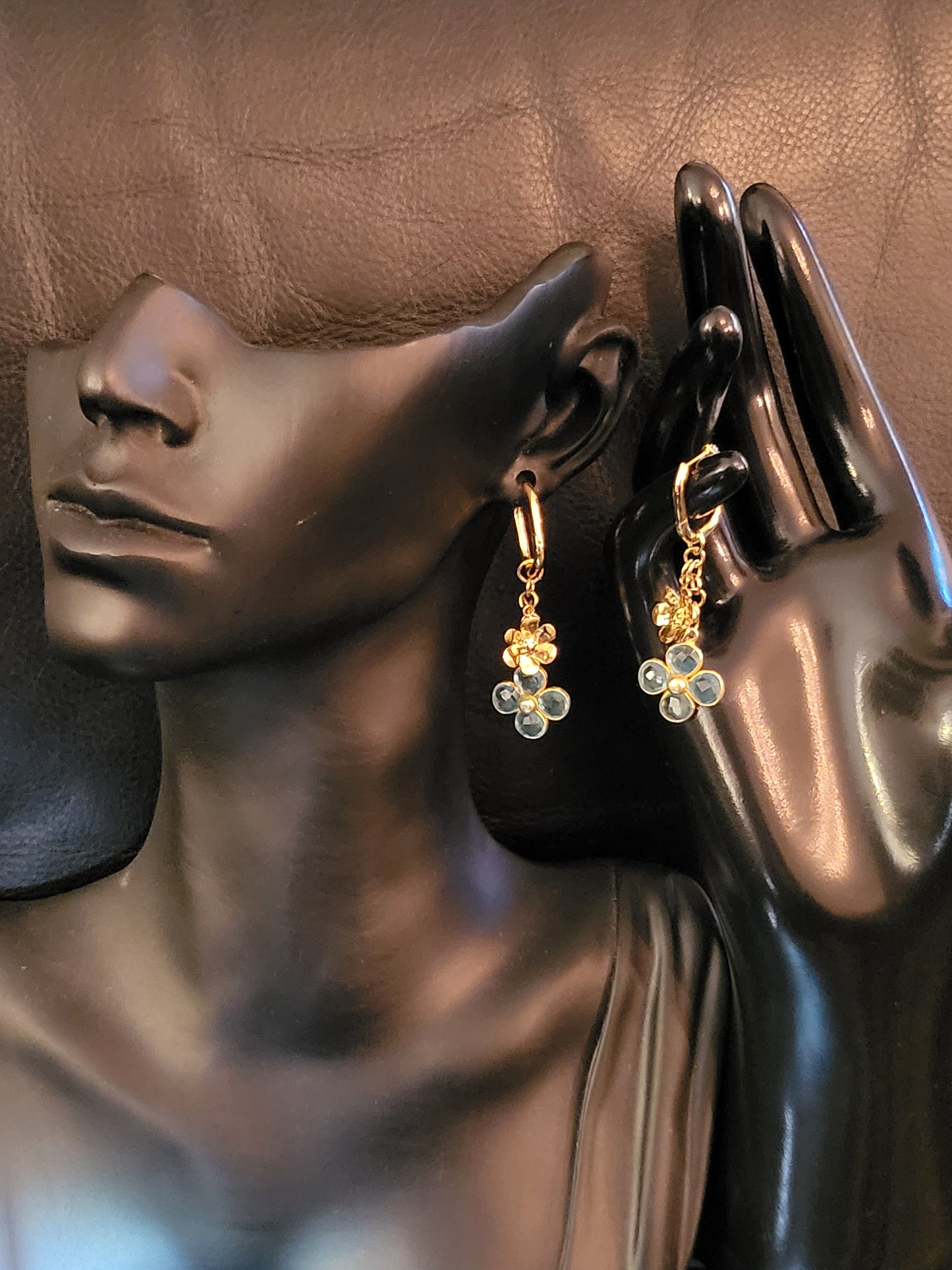 Boucles d'oreilles Fiora Blue avec fleurs en topaze