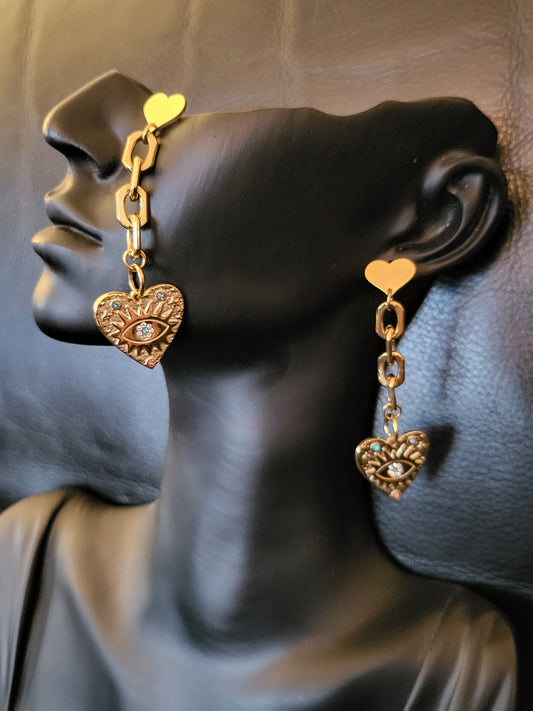 Boucles d'oreilles Arty avec Cœur incrusté de cristaux multicolores
